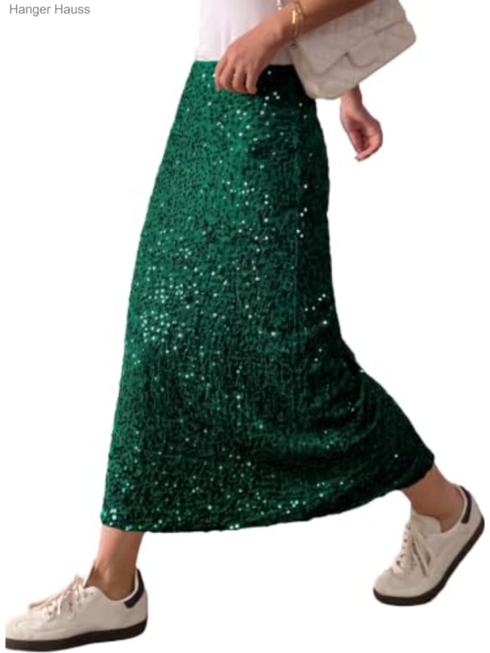 BLENCOT Sequin Skirt Elastic Waist A-Line Long Skirt Back Slit